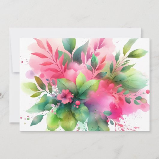Roze Groene Aquarel Botanische Bloei Aankondiging (Voorkant)
