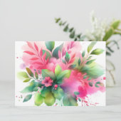 Roze Groene Aquarel Botanische Bloei Aankondiging (Staand voorkant)