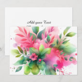 Roze Groene Aquarel Botanische Bloei Aankondiging (Voorkant / Achterkant)