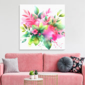 Roze Groene Aquarel Botanische Bloei Canvas Afdruk (Insitu (Woonkamer))
