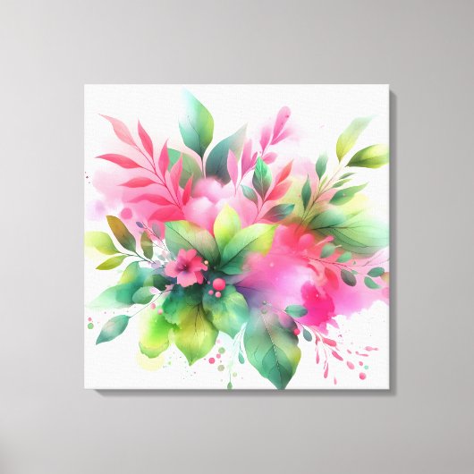 Roze Groene Aquarel Botanische Bloei Canvas Afdruk (Voorkant)