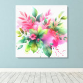 Roze Groene Aquarel Botanische Bloei Canvas Afdruk (Insitu (Houten vloer))