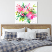 Roze Groene Aquarel Botanische Bloei Canvas Afdruk (Insitu (Slaapkamer))