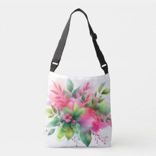 Roze Groene Aquarel Botanische Bloei Crossbody Tas