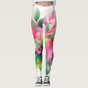 Roze Groene Aquarel Botanische Bloei Leggings