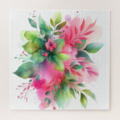 Roze Groene Aquarel Botanische Bloei Legpuzzel (Horizontaal)