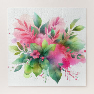 Roze Groene Aquarel Botanische Bloei Legpuzzel