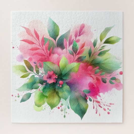 Roze Groene Aquarel Botanische Bloei Legpuzzel (Verticaal)