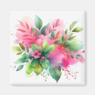 Roze Groene Aquarel Botanische Bloei Magneet
