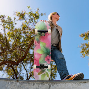 Roze Groene Aquarel Botanische Bloei Persoonlijk Skateboard