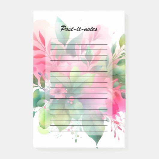 Roze Groene Aquarel Botanische Bloei Post-it® Notes (Voorkant)