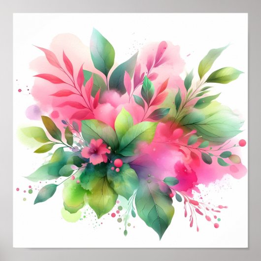 Roze groene aquarel botanische bloei poster (Voorkant)