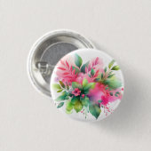 Roze Groene Aquarel Botanische Bloei Ronde Button 3,2 Cm (Voorkant /achterkant)