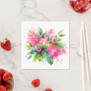 Roze Groene Aquarel Botanische Bloei Servet