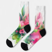 Roze Groene Aquarel Botanische Bloei Sokken (Links)