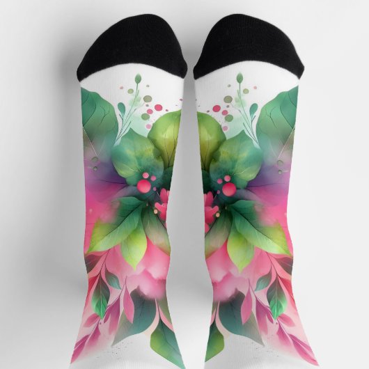 Roze Groene Aquarel Botanische Bloei Sokken (Top)