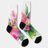 Roze Groene Aquarel Botanische Bloei Sokken (Rechts)