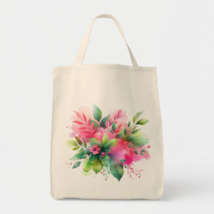 Roze Groene Aquarel Botanische Bloei Tote Bag