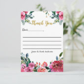 Roze groene aquarel vintage bloem bedankt (Staand voorkant)