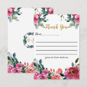 Roze groene aquarel vintage bloem bedankt (Voorkant / Achterkant)