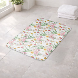 Roze Groene Aquarel Wilde Bloem Badmat