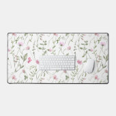 Roze Groene Aquarel Wilde Bloem Bureaumat (Keyboard & Muis)