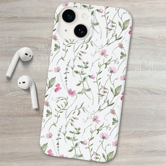 Roze Groene Aquarel Wilde Bloem Case-Mate iPhone Case
