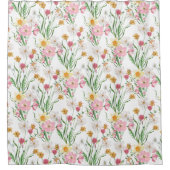 Roze Groene Aquarel Wilde Bloem Douchegordijn (Voorkant)