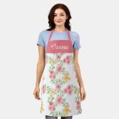 Roze Groene Aquarel Wilde Bloem Eigen Naam Schort (Gedragen)