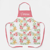 Roze Groene Aquarel Wilde Bloem Eigen Naam Schort (Voorkant)