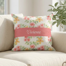Roze Groene Aquarel Wilde Bloem Initiaal Naam