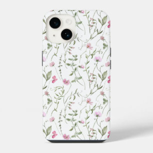 Roze Groene Aquarel Wilde Bloem iPhone 14 Hoesje