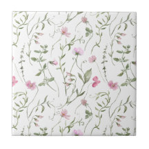 Roze Groene Aquarel Wilde Bloem Keramische Tegels