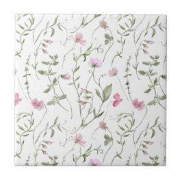 Roze Groene Aquarel Wilde Bloem Keramische Tegels Tegeltje