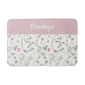 Roze Groene Aquarel Wilde Bloem Monogram Badmat (Voorkant)