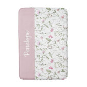 Roze Groene Aquarel Wilde Bloem Monogram Badmat (Voorkant Verticaal)