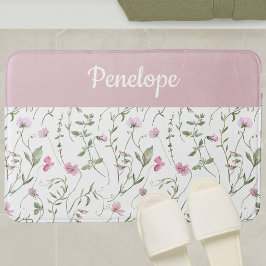 Roze Groene Aquarel Wilde Bloem Monogram Badmat