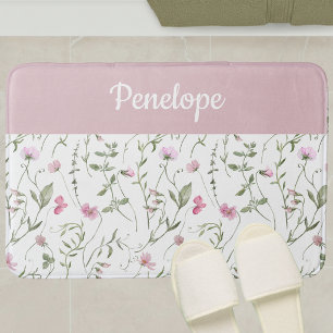 Roze Groene Aquarel Wilde Bloem Monogram Badmat