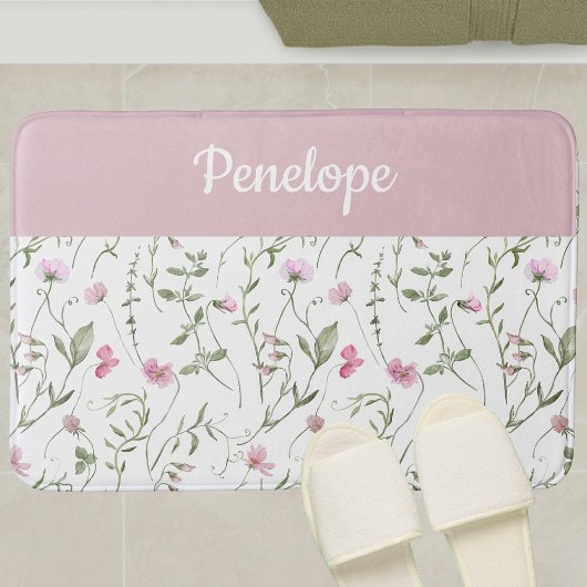 Roze Groene Aquarel Wilde Bloem Monogram Badmat