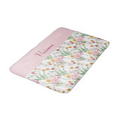 Roze Groene Aquarel Wilde Bloem Monogram Badmat (Gekanteld)