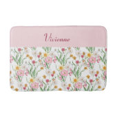 Roze Groene Aquarel Wilde Bloem Monogram Badmat (Voorkant)