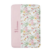 Roze Groene Aquarel Wilde Bloem Monogram Badmat (Voorkant Verticaal)