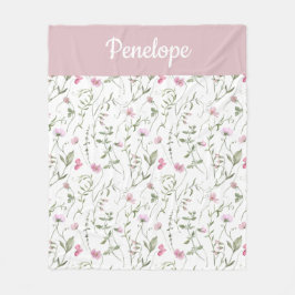 Roze Groene Aquarel Wilde Bloem Naam  Fleece Deken