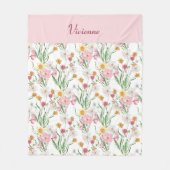 Roze Groene Aquarel Wilde Bloem Naam Fleece Deken (Voorkant)