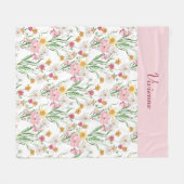 Roze Groene Aquarel Wilde Bloem Naam Fleece Deken (Voorkant (Horizontaal))