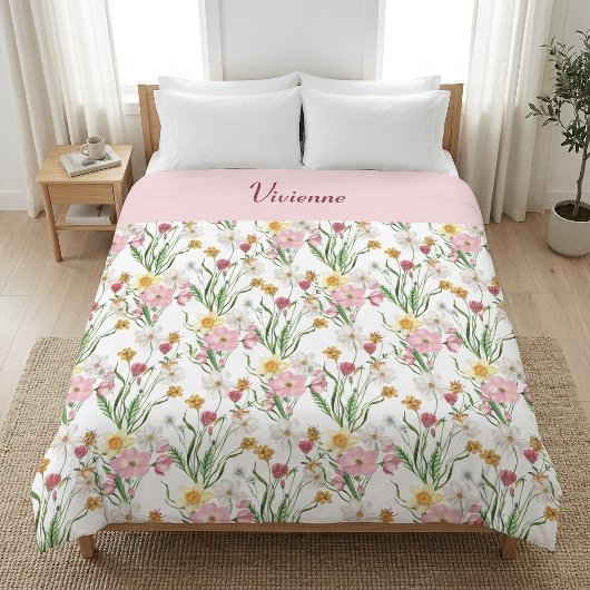 Roze Groene Aquarel Wilde Bloem Naam Fleece Deken