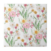 Roze Groene Aquarel Wilde Bloem Tegeltje (Voorkant)