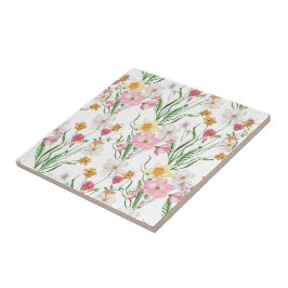 Roze Groene Aquarel Wilde Bloem Tegeltje