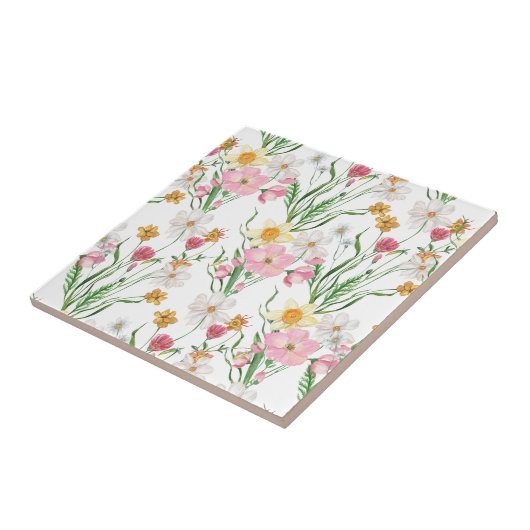 Roze Groene Aquarel Wilde Bloem Tegeltje (Zijkant)