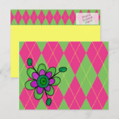 Roze & Groene Argyle & Bloem Briefkaart (Voorkant / Achterkant)